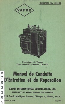 Générateurs de vapeur. Types OK-4610, OK-4616, OK-4625. Manuel de Conduite d'Entretien et de Reparation